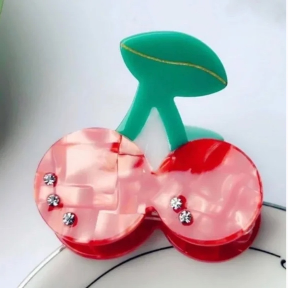 ❤️ FREE Cherry Rhinestone Hipster Hippie Modern Chic Glam Fruit Hair Claw Clip